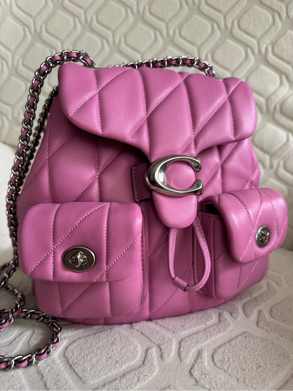 Coach Quilted Tabby Leather Backpack in Pink - Picture 2 of 10